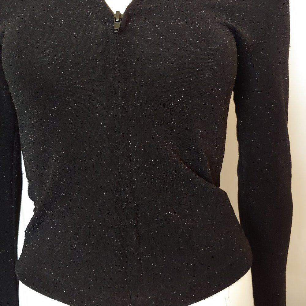 Black and gold fleck zip sweater hoodie with boa trimmed hood - Picture 10 of 11